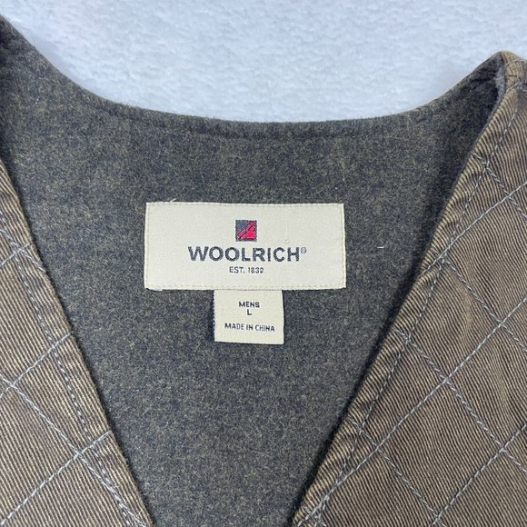 Woolrich Fleece Lined Canvas Quilted Button Vest Size L Saddle Brown Equestrian - Picture 9 of 12